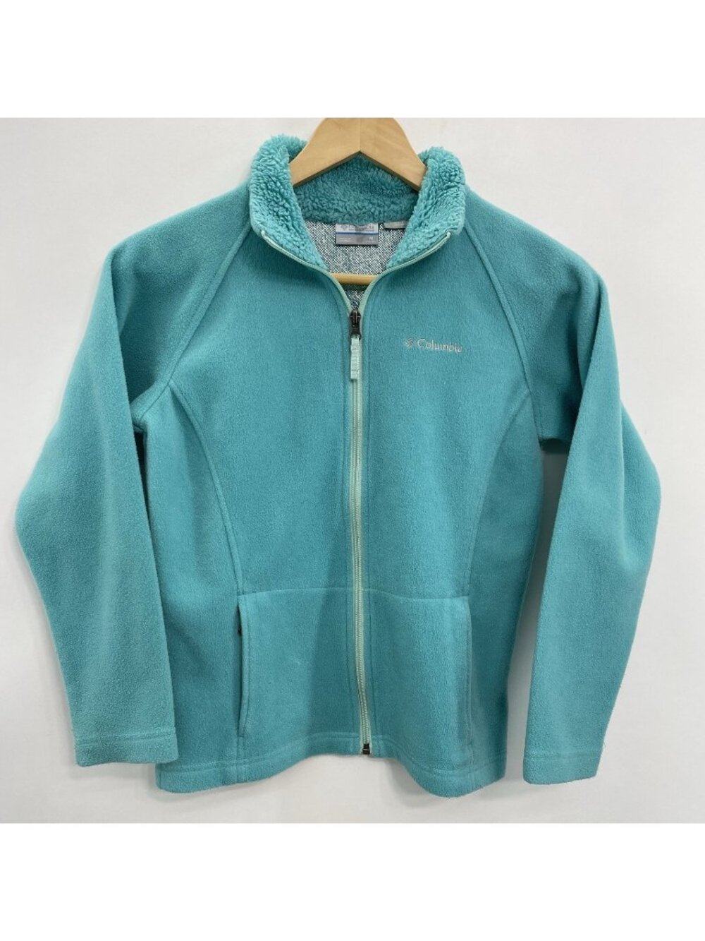 Columbia Fleece Jacket Omni Heat Full Zip Pockets Blue Girls Kids Youth M